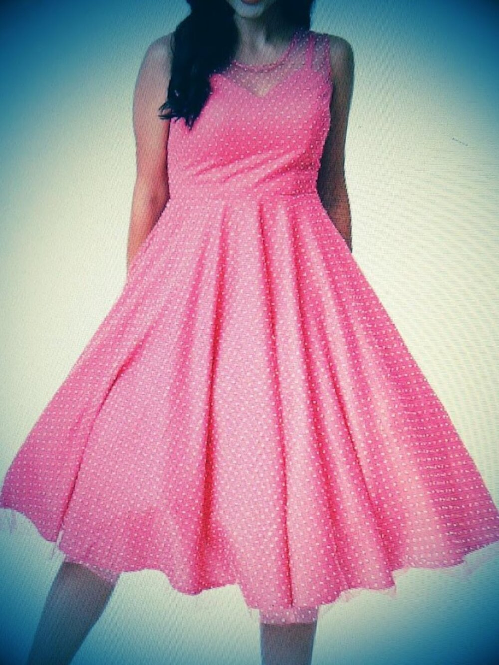 Unique Vintage brand pink polka dot tulle sleeveless 50's style dress